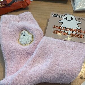 Pink Halloween Crew Socks with Ghost Design. Free with purchase